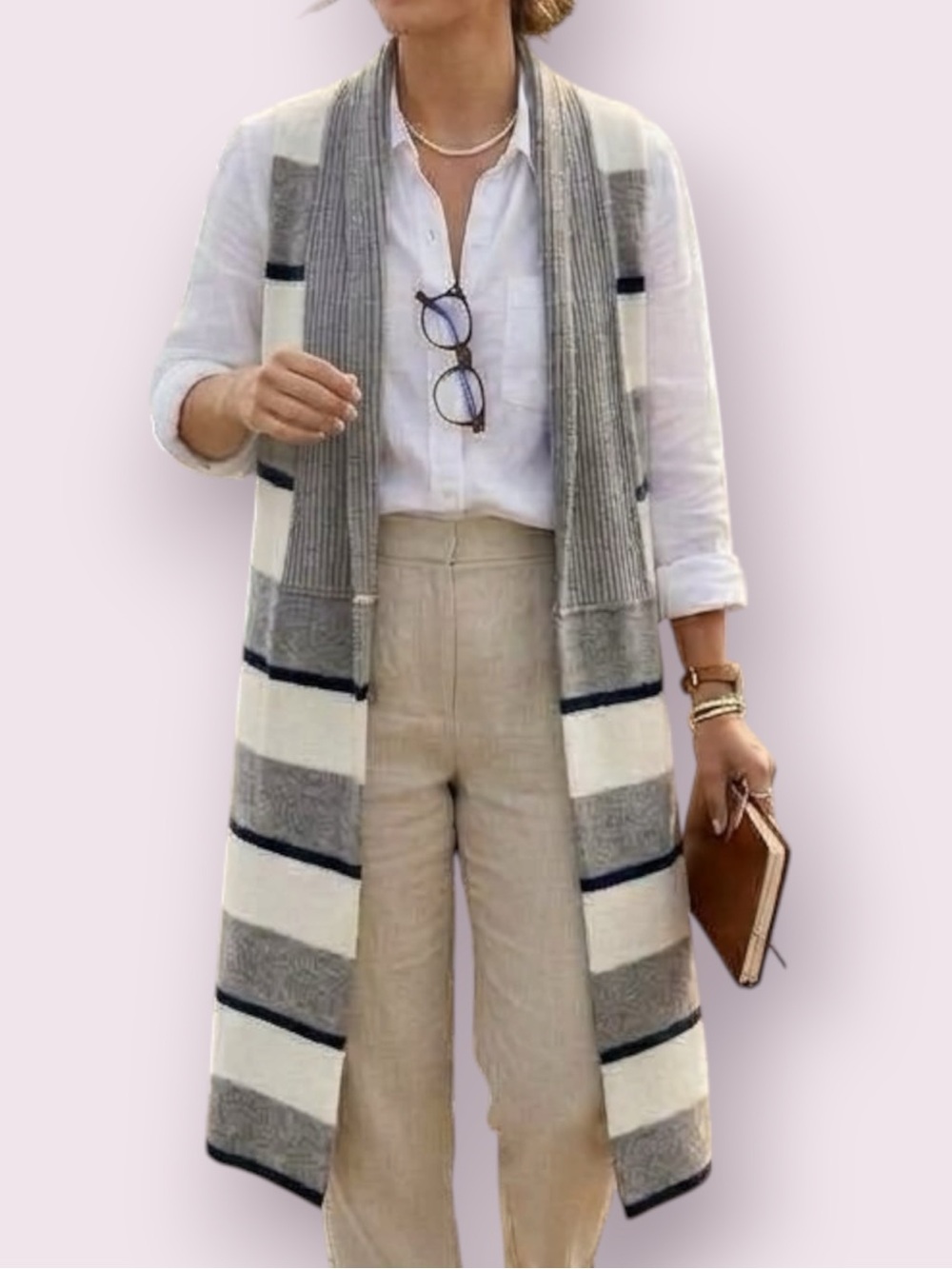 Anthropologie Longline Duster Vest Sleeveless Sweater Cardigan Striped Small